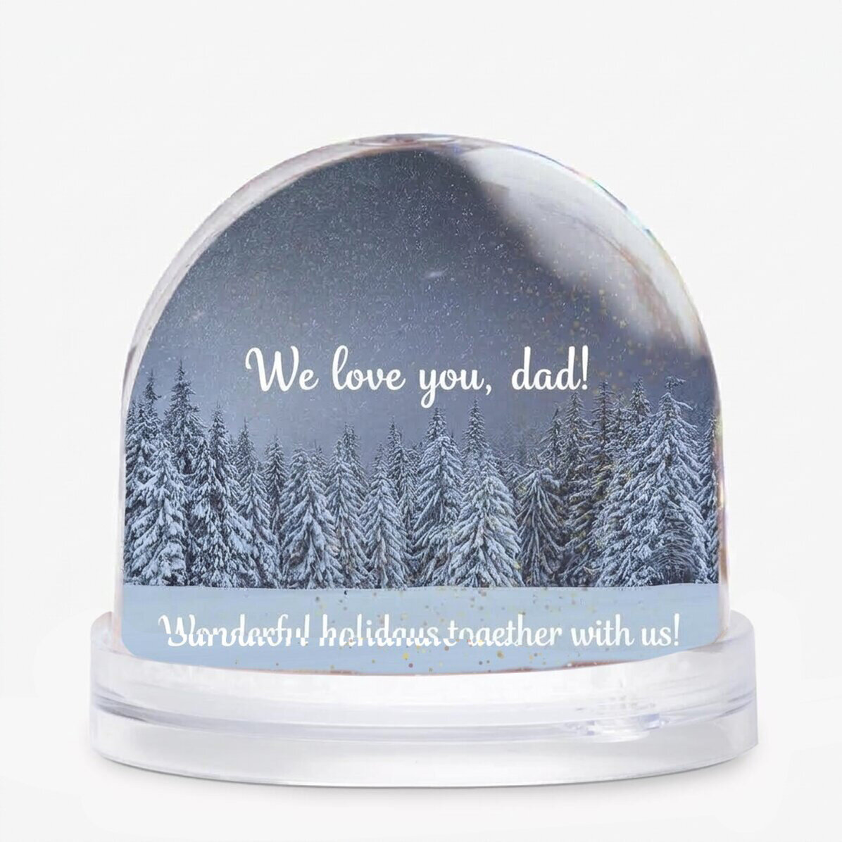 Personalisierte Schreibtischkugel mit Foto und Text – Winter dreams