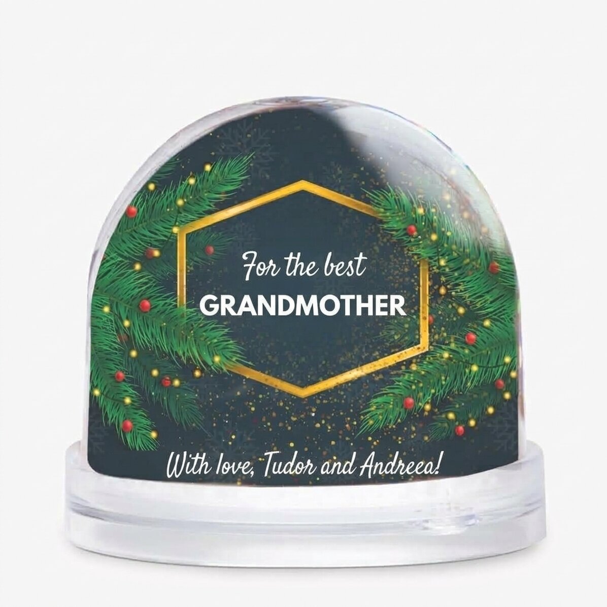 Personalisierte Schreibtischkugel mit Foto und Text – Weihnachtszauber