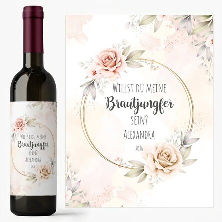 Wein mit individueller Aufschrift – „Willst du meine Brautjungfer sein?“