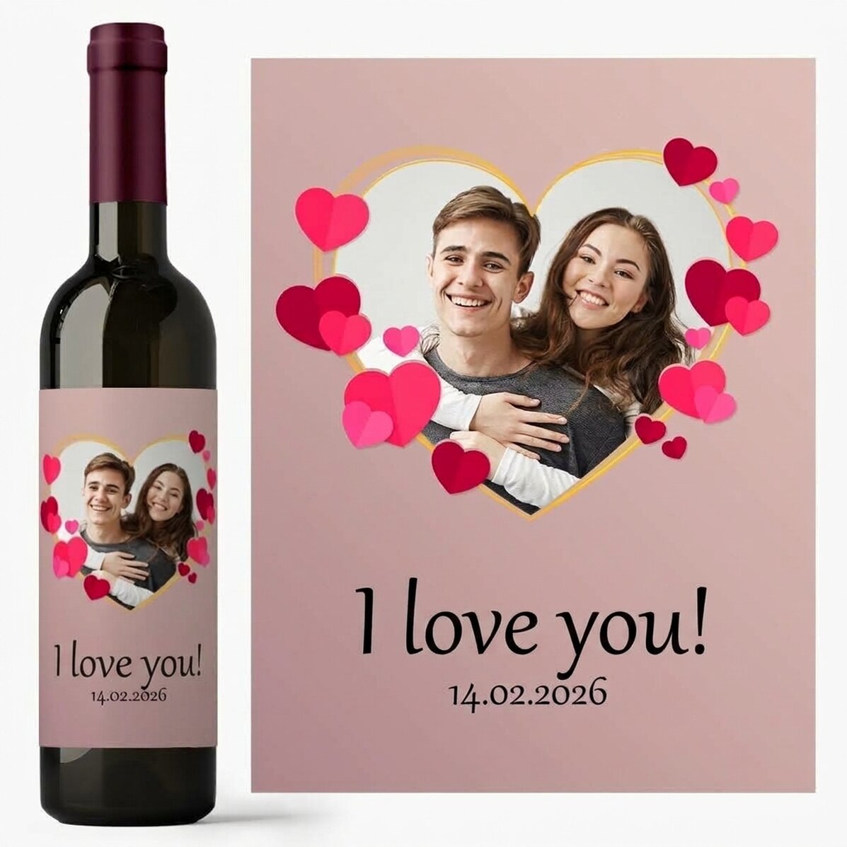 Personalisierter Wein mit Text und Foto – In love