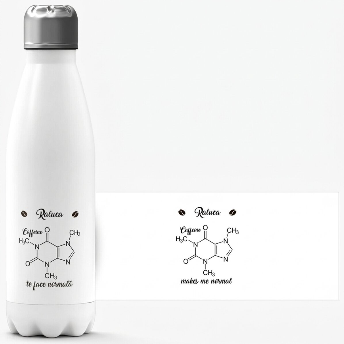 Thermoskanne mit weißem Boden, individuell mit Namen bedruckt – Chemistry