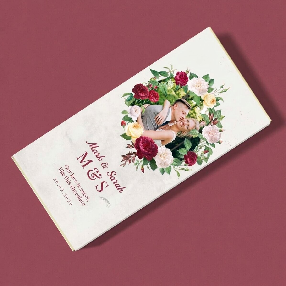 Personalisierte Schokolade mit Text und Foto – Vintage-Blumen