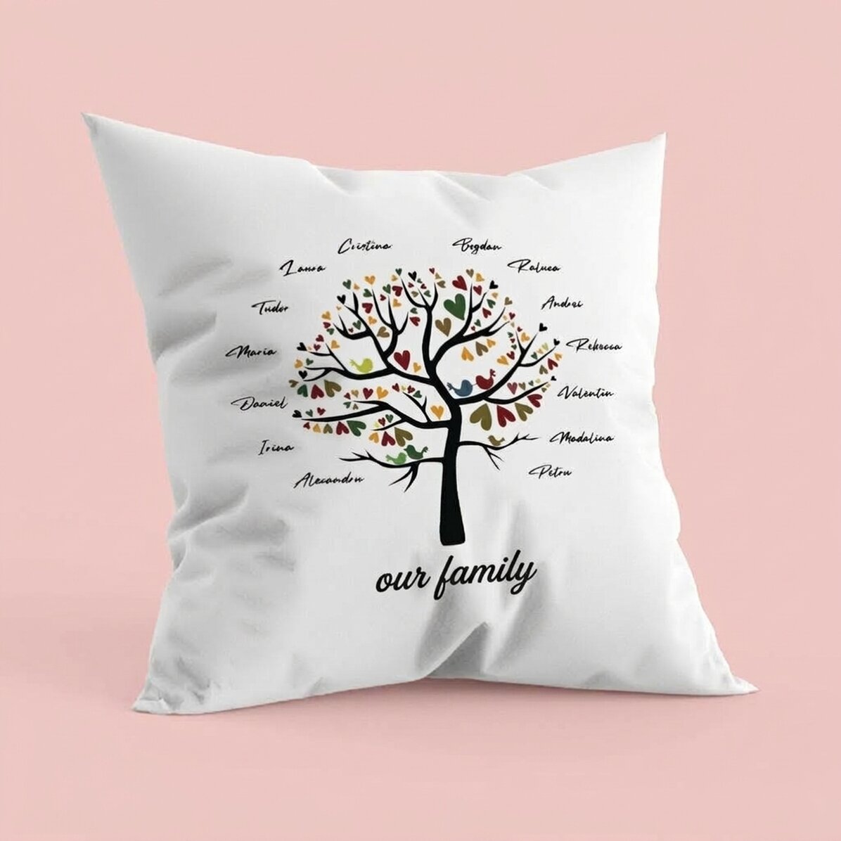 Personalisiertes Kissen mit Schriftzug – Unsere Familie