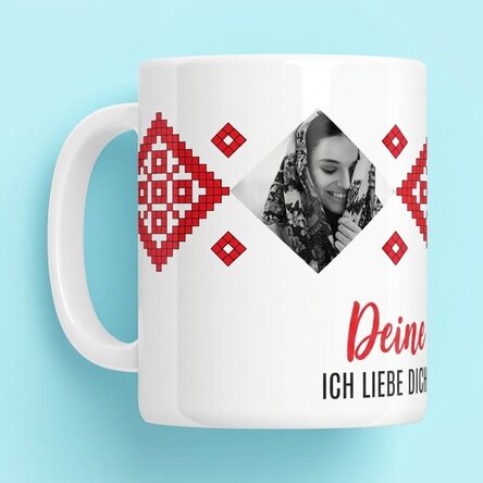 Personalisierte Tasse mit 2 Fotos und Text – Ich liebe dich von ganzem Herzen!