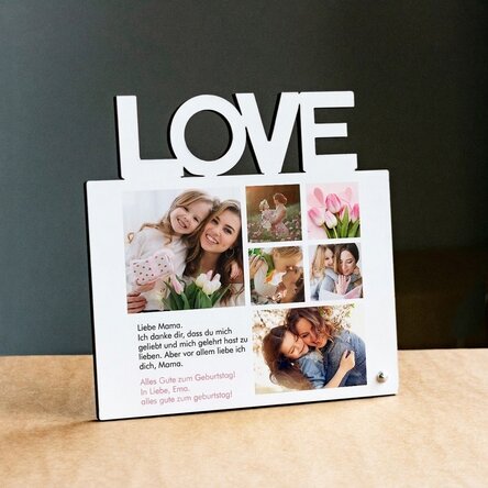 Personalisierter Fotorahmen für den Schreibtisch mit 6 Fotos und Text für die Mutter – Modell „LOVE“