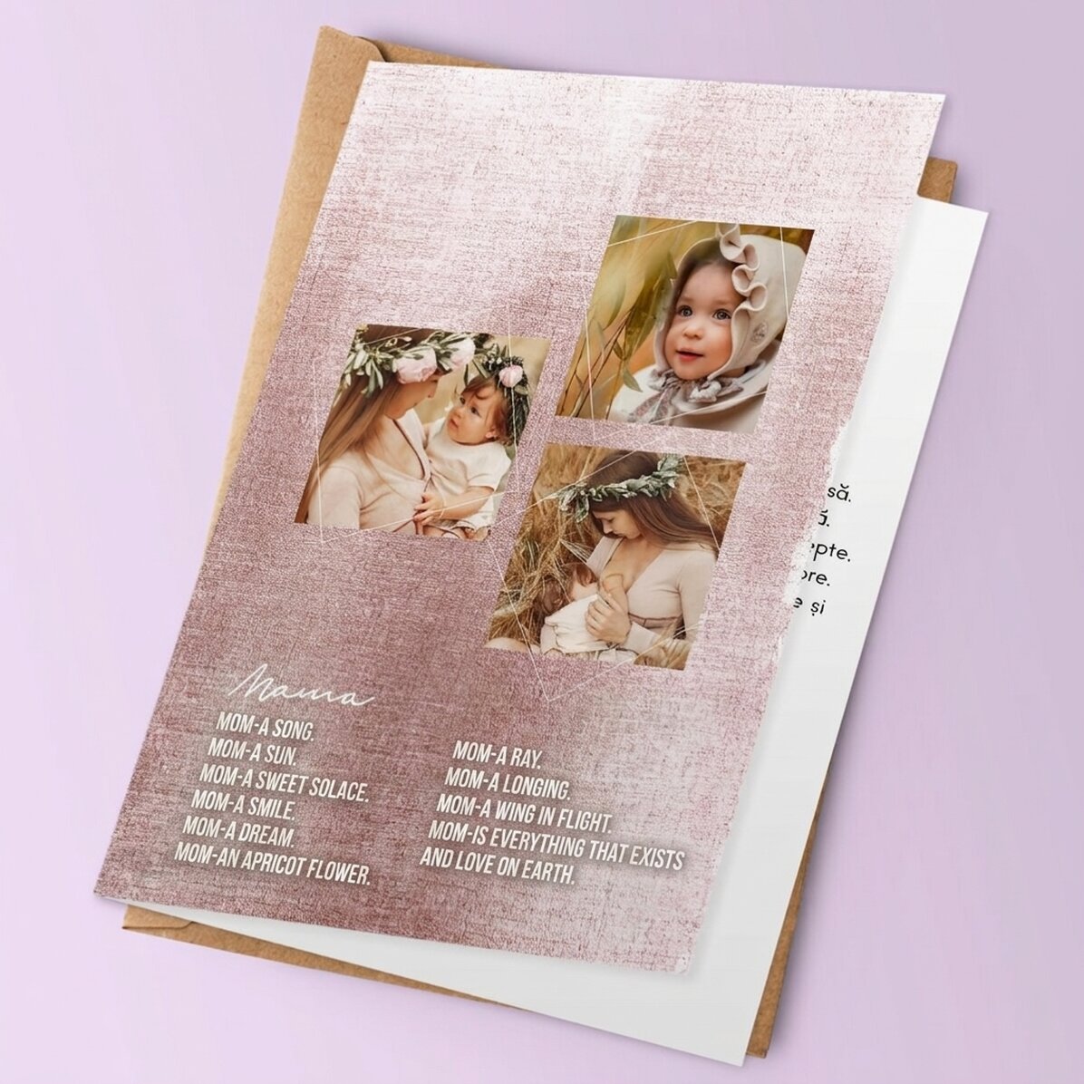 Personalisierte Grußkarte mit 3 Fotos und Text – „Tandra fiinta“