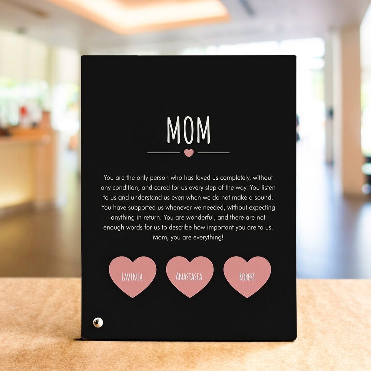 Personalisierter Fotorahmen für den Schreibtisch mit Text – Eine Botschaft für Mama