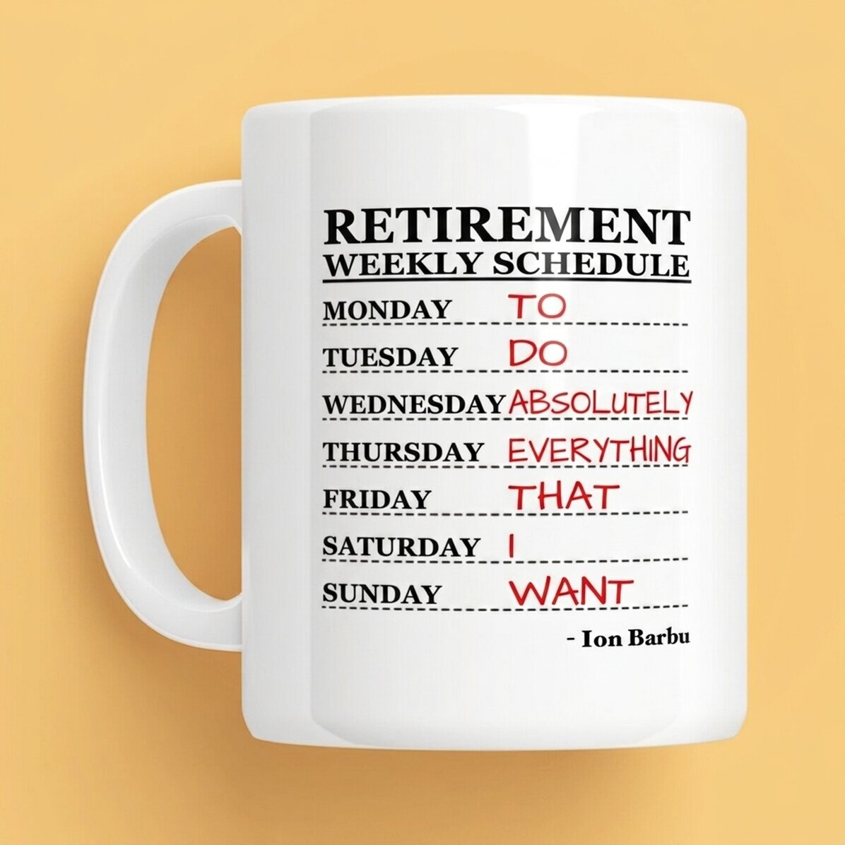 Personalisierte Tasse mit Text – Wochenplan