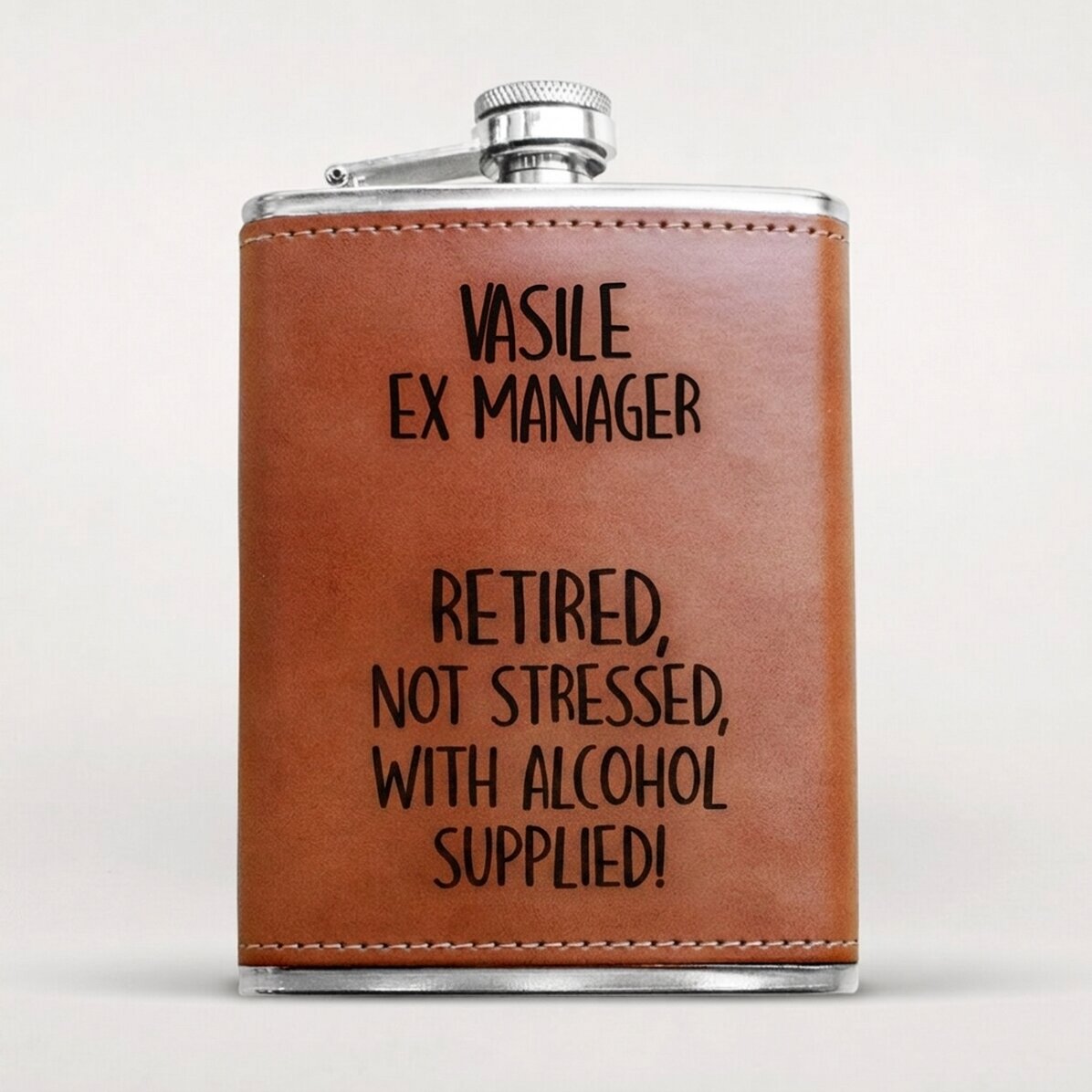 Personalisierte, mit Leder ummantelte Taschenflasche – Pensionat