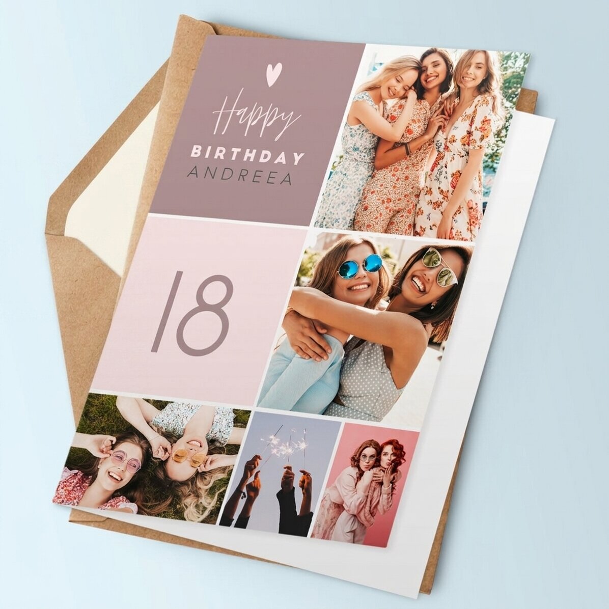 Individuell gestaltete Grußkarte mit 5 Fotos und Text – Happy Birthday