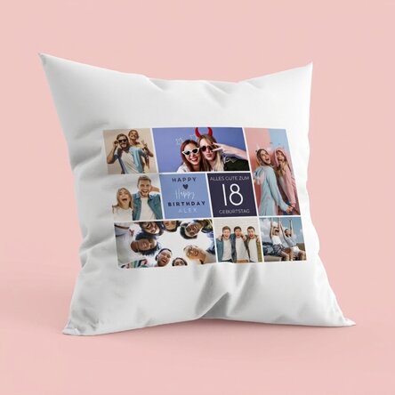 Personalisiertes Kissen mit 7 Porträtfotos und Text – Happy Birthday