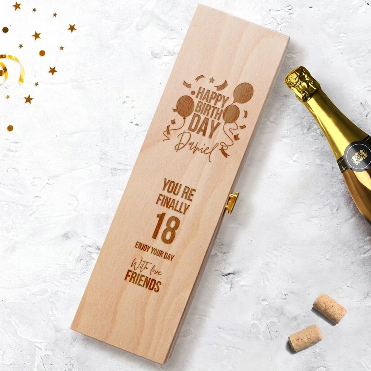 Personalisierte Sektverpackung – Modell „Geburtstag“