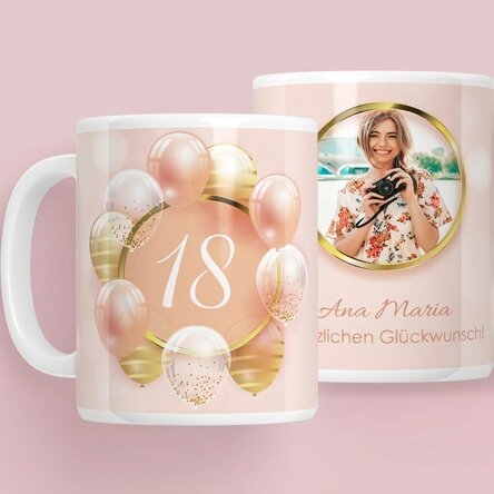 Personalisierte Tasse mit Foto und Text – Volljährig