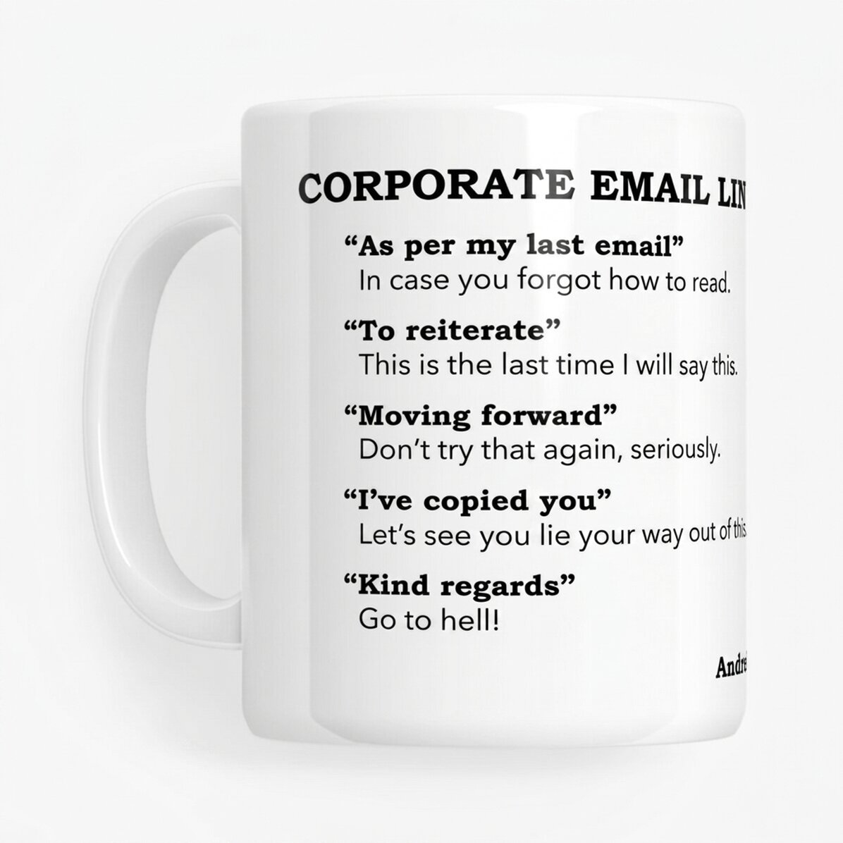 Personalisierte Tasse mit Text – Firmen-E-Mail-Adresse