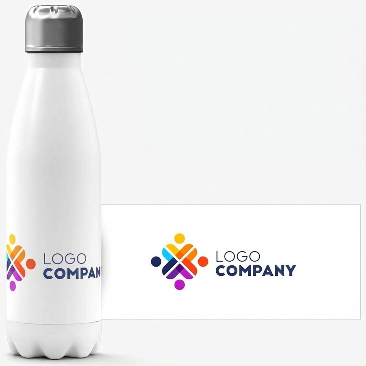 Thermoskanne mit weißem Boden, individuell mit Logo im Querformat gestaltet