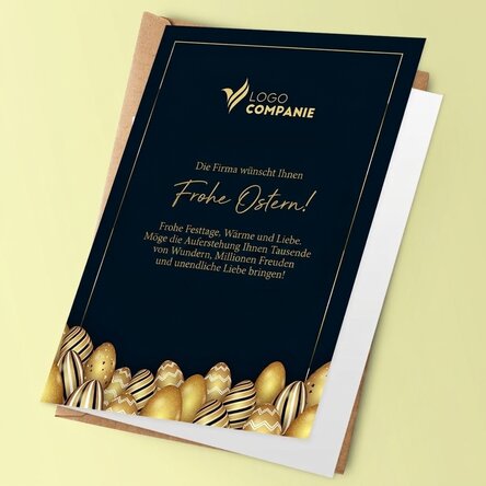 Individuell gestaltete Grußkarte mit Logo und Botschaft zu Ostern