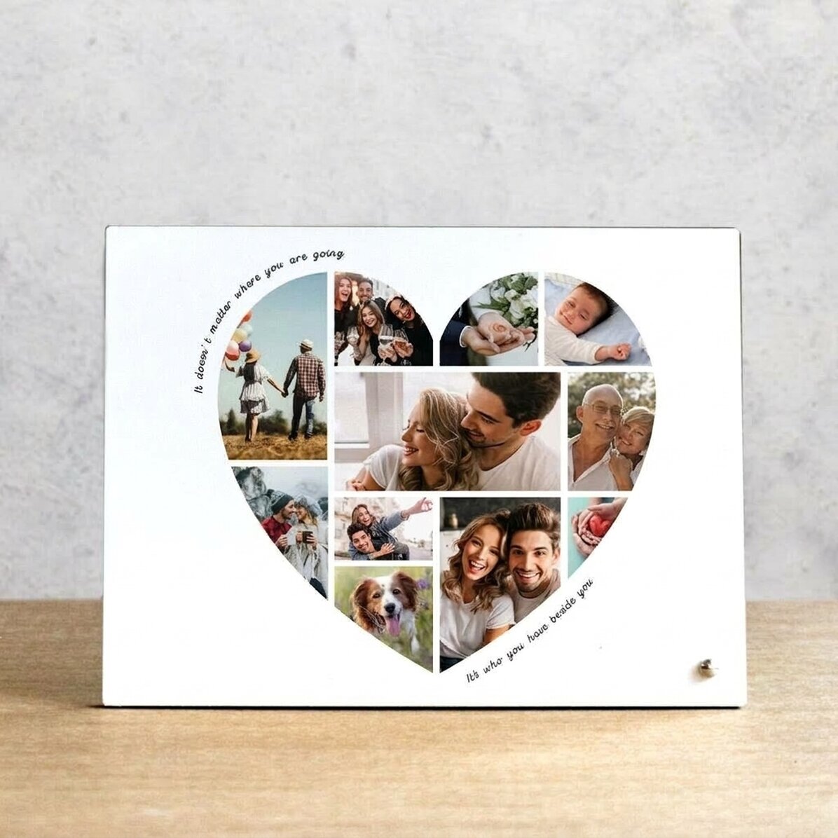 Personalisierter Fotorahmen für den Schreibtisch mit 11 Fotos und Text – Herz