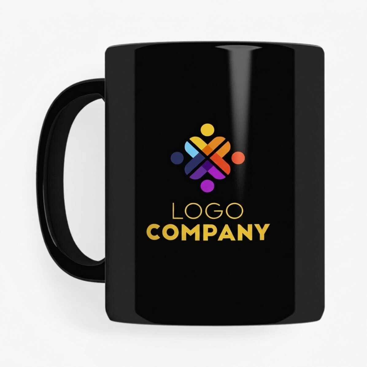 Personalisierte Tasse mit Logo auf beiden Seiten – schwarzer Hintergrund