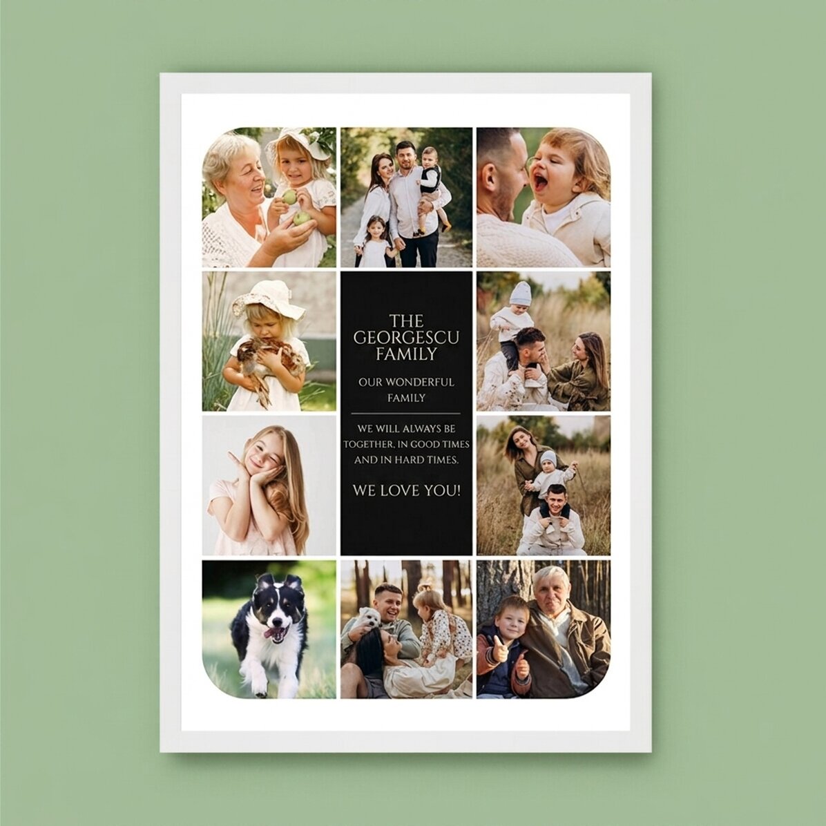 Individuell gestaltetes Bild mit Text und 10 Fotos – Unsere Familie