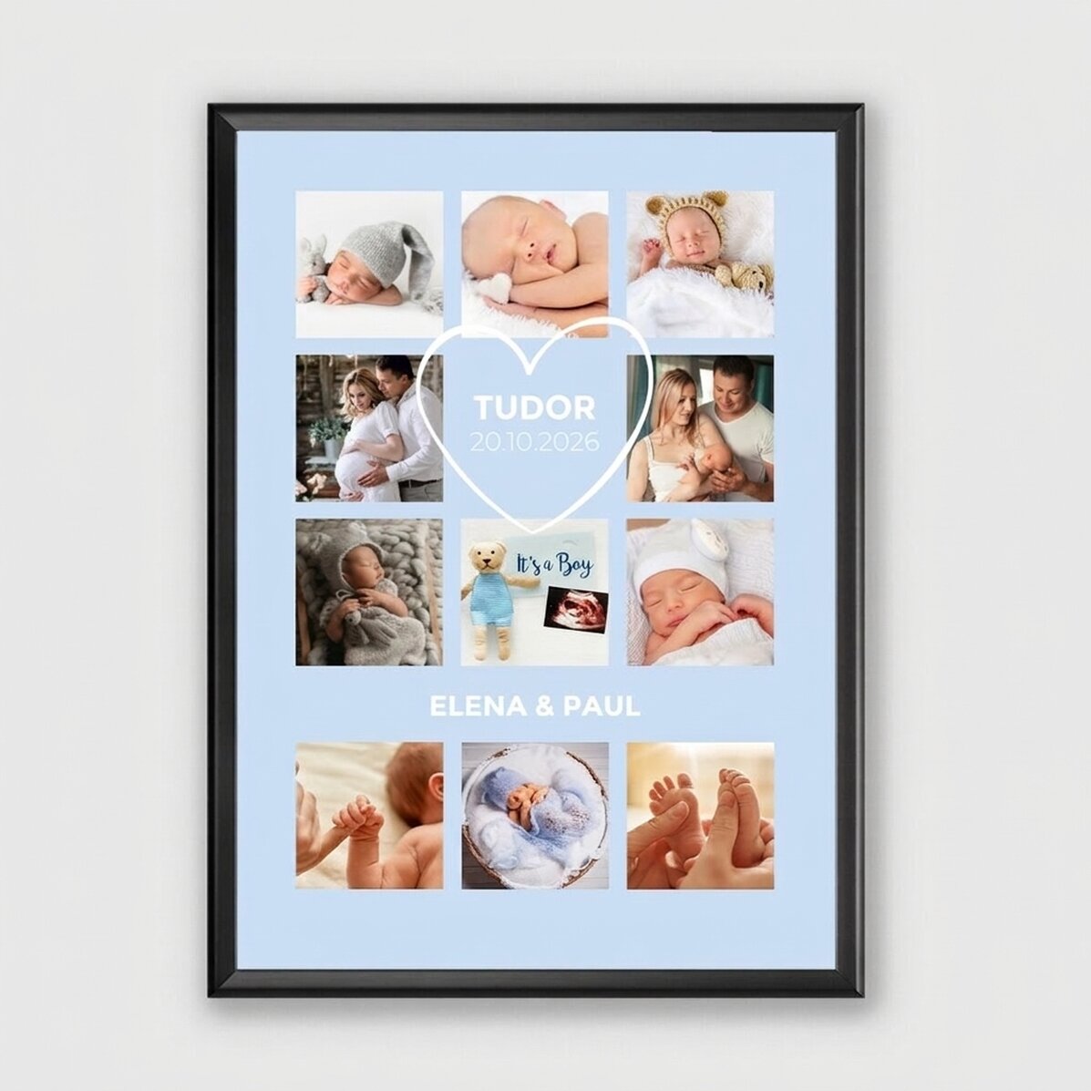 Personalised canvas with text and 11 photos - Baby boy