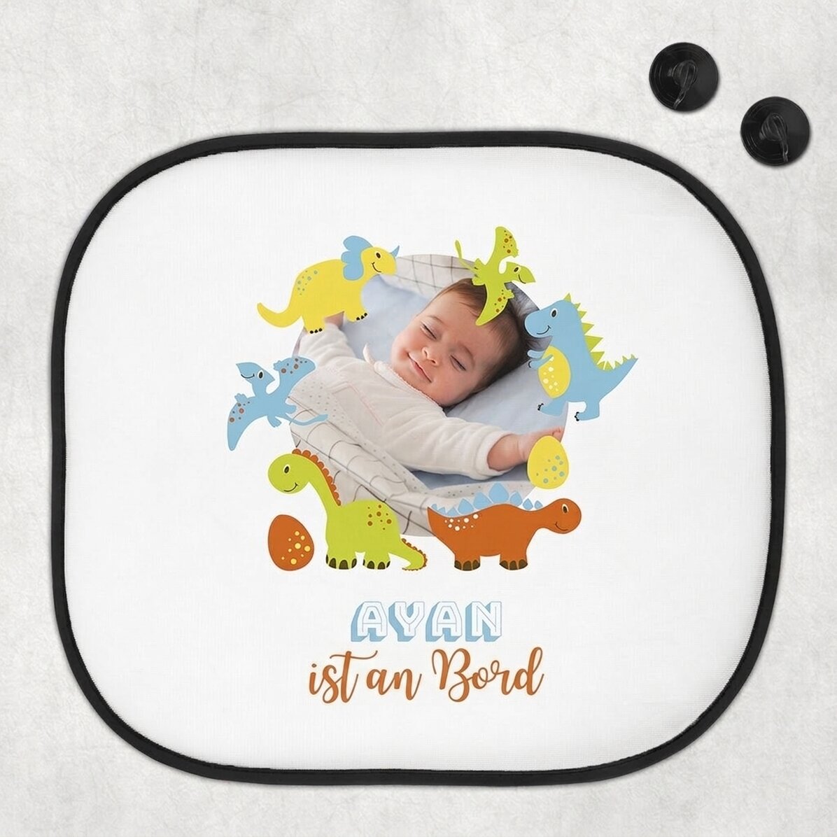 Individuell gestaltete Sonnenblende für das Auto mit Foto und Text – „Baby on board“ für Jungen