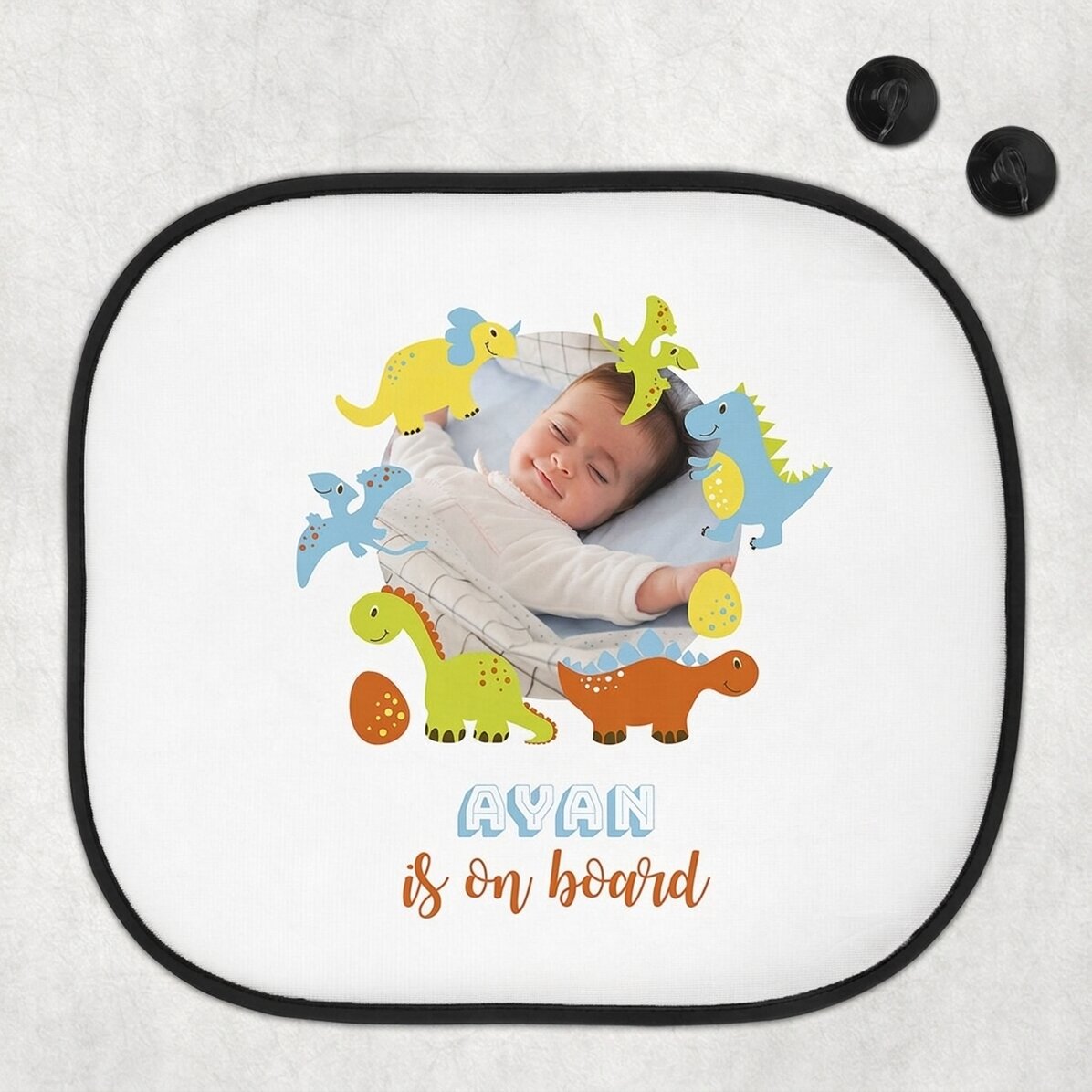 Individuell gestaltete Sonnenblende für das Auto mit Foto und Text – „Baby on board“ für Jungen