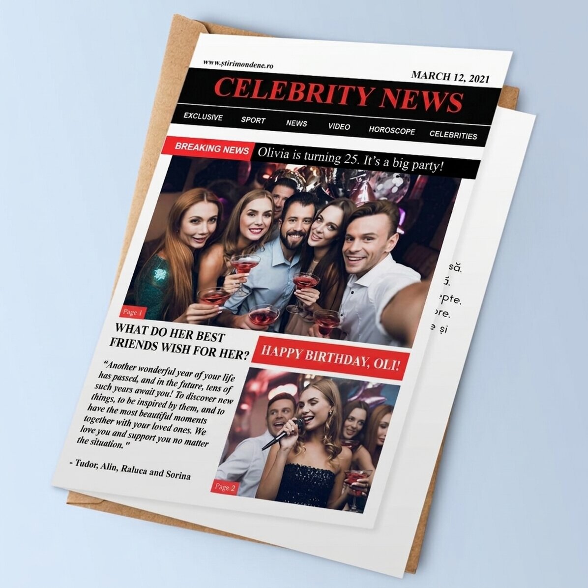 Personalisierte Grußkarte mit Fotos und Text – Breaking News