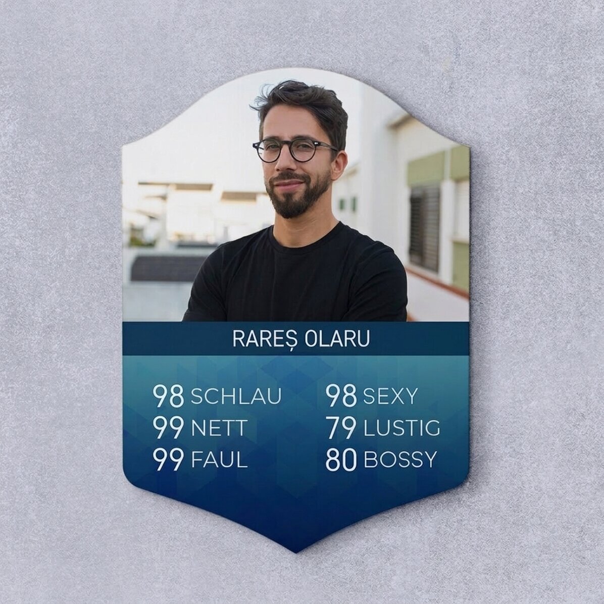 Individuell gestaltete FIFA-Karte mit Foto und Statistiken – Personenbeschreibung