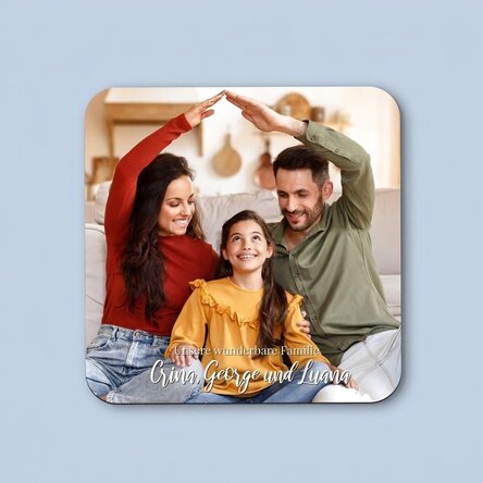 Personalisierter Gläserhalter mit Foto und Text – Unsere Familie