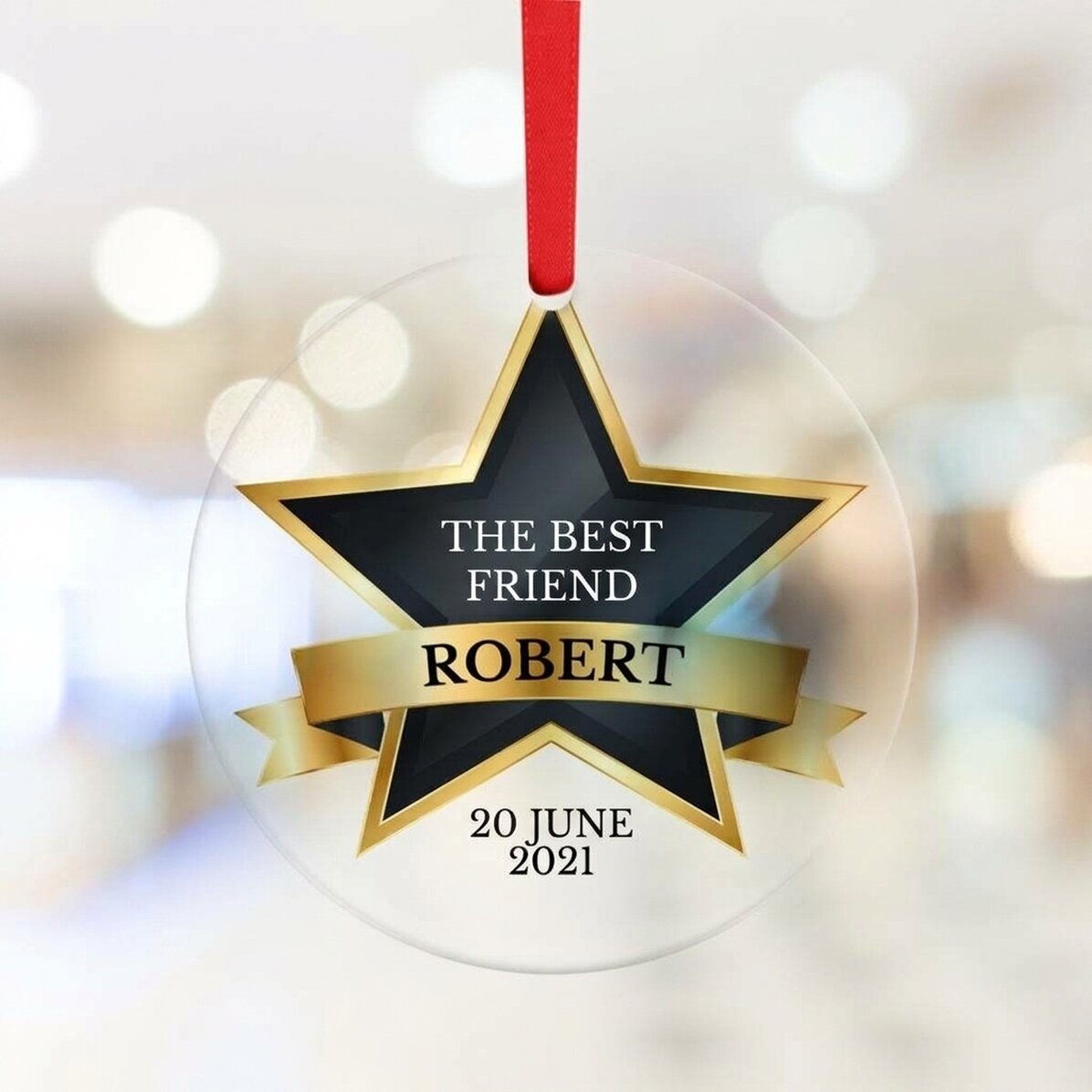 Individuell gestaltetes rundes Ornament mit Text – The best