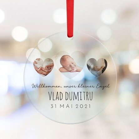 Individuell gestaltete runde Dekoration mit Text und Foto – Newborn