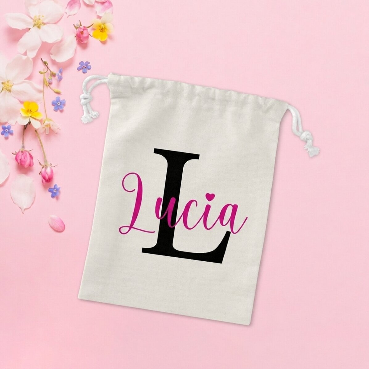 Kleiner Geschenksack, personalisiert mit Namen und Initiale