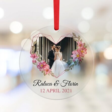 Individuell gestaltete runde Dekoration mit Text und Foto – Flower Frame