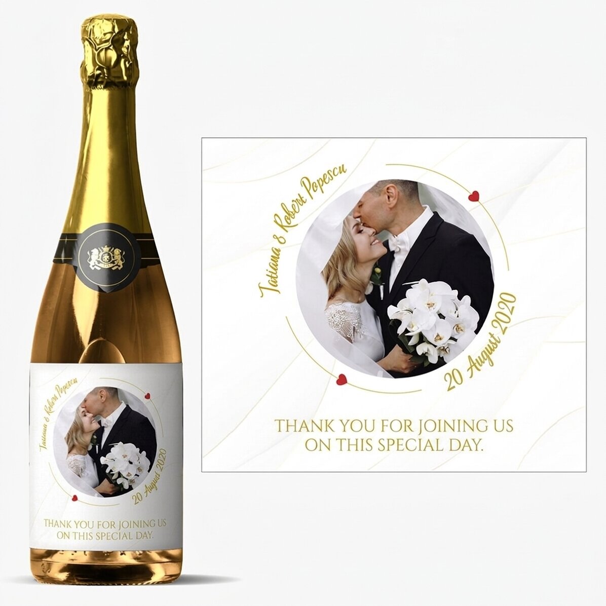 Personalisierter Sekt mit Text und Foto – Our Wedding