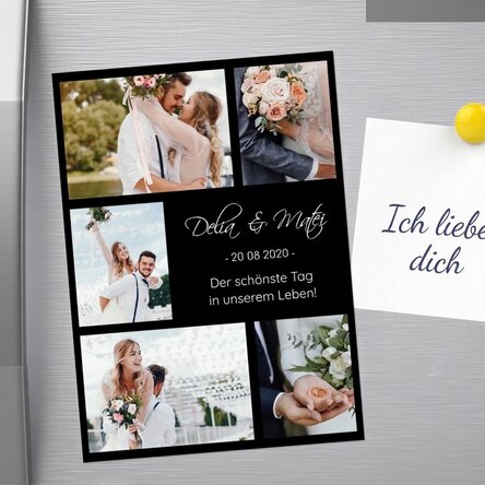 Individuell gestalteter Magnet (13 x 18 cm) mit 5 Fotos und Text