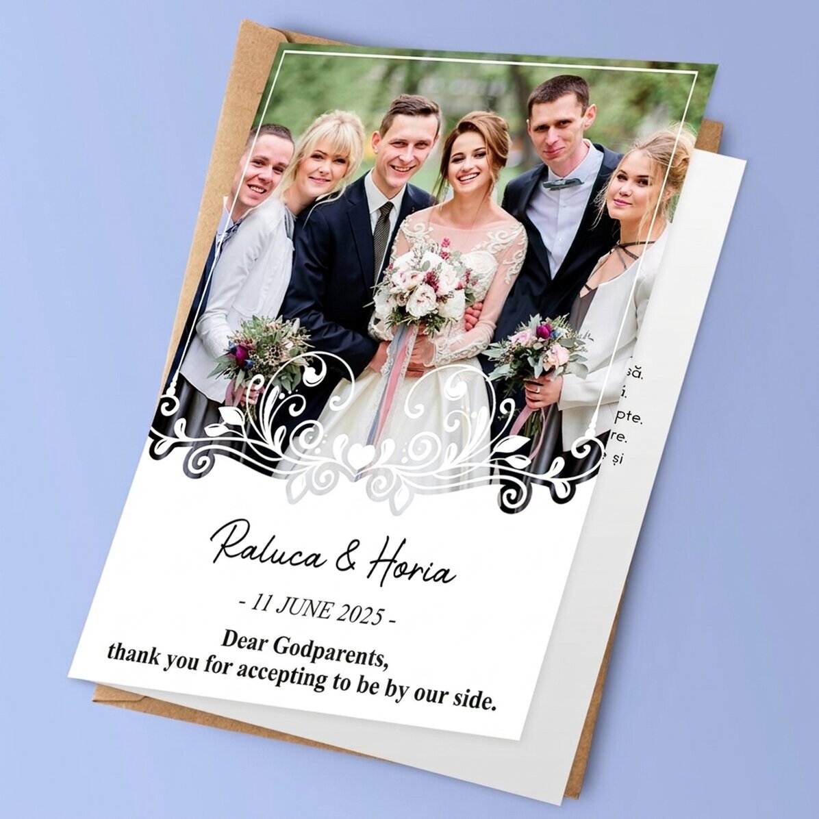 Personalisierte Grußkarte mit Foto und Text – Hochzeit