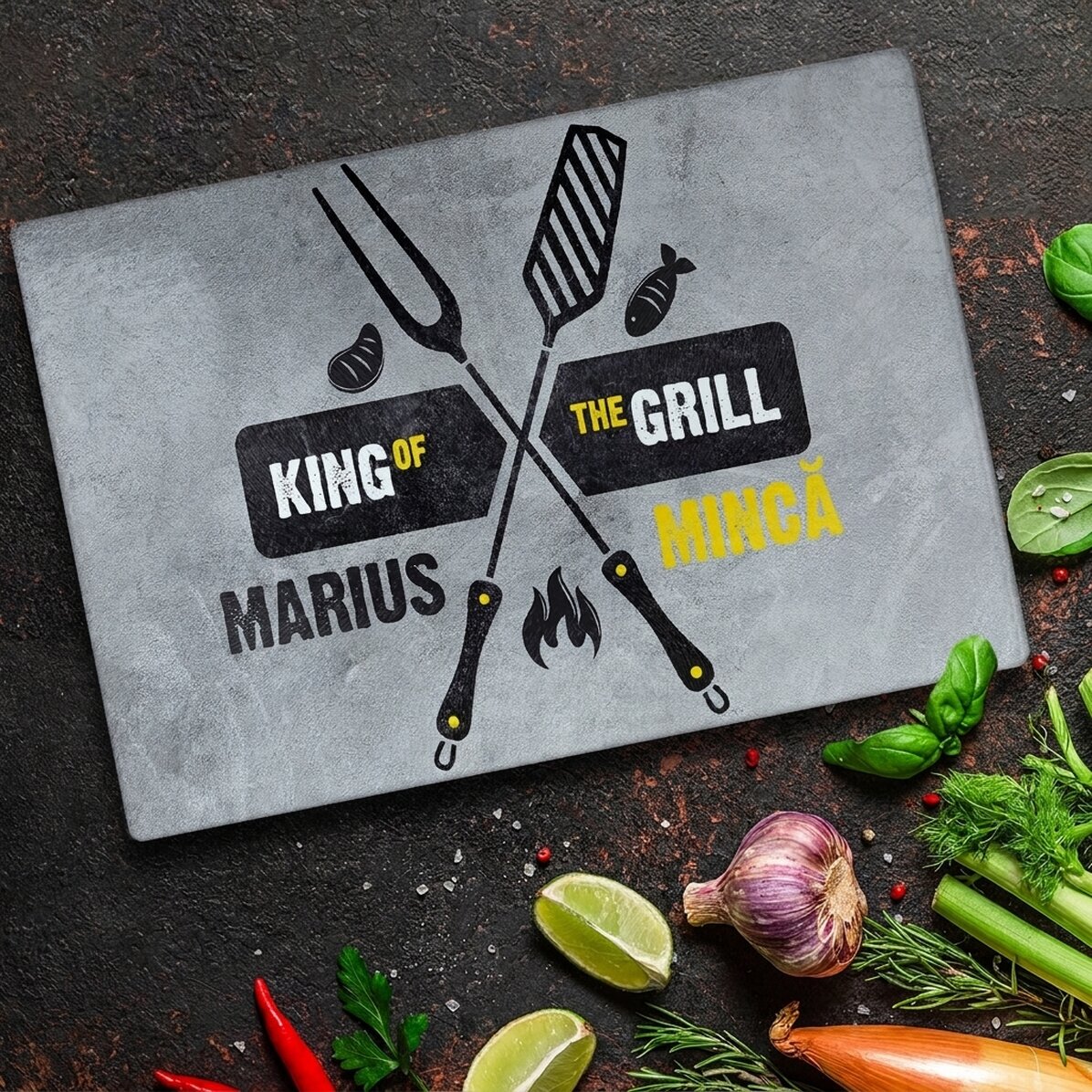 Individuell beschrifteter Glasbrecher – King of the Grill