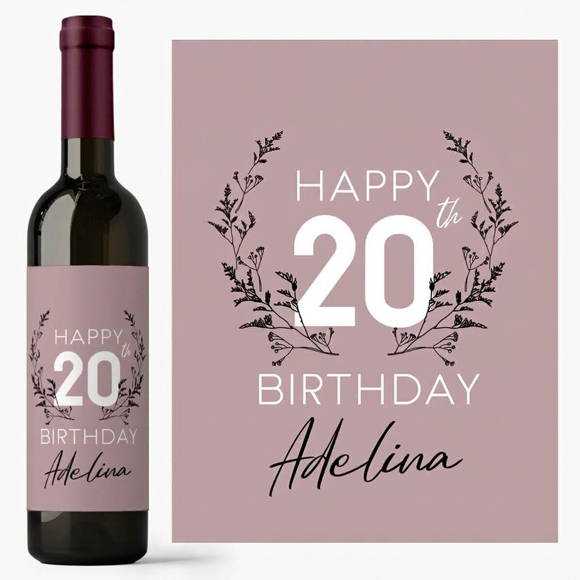 Wein mit individueller Beschriftung zum Geburtstag – Floral