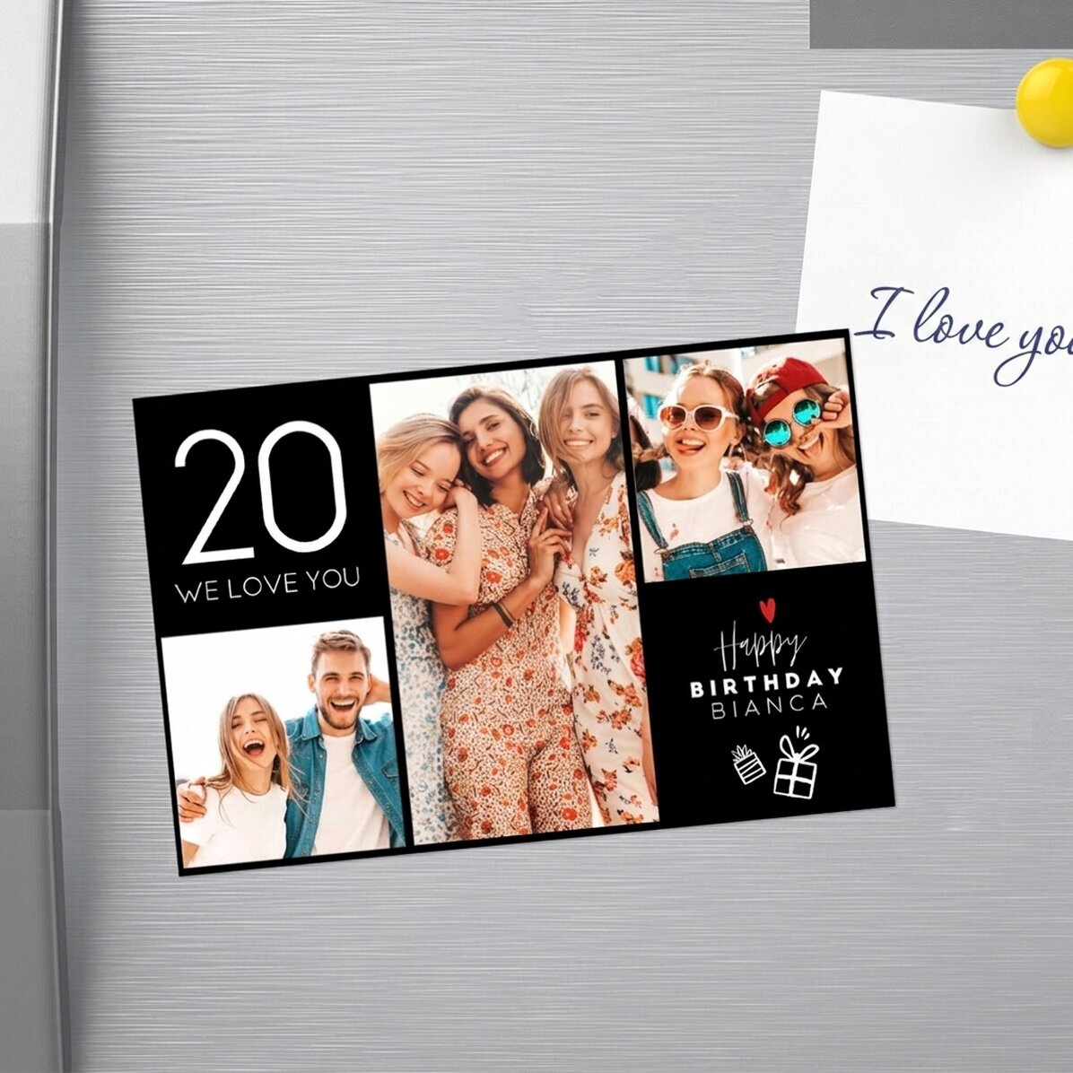 Individuell gestalteter Magnet, 15 x 10 cm, mit der Aufschrift „Happy birthday“