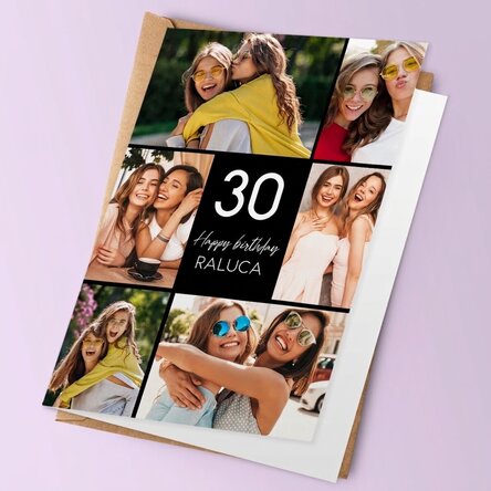 Personalisierte Grußkarte (Vorder- und Rückseite) mit Fotos und Text