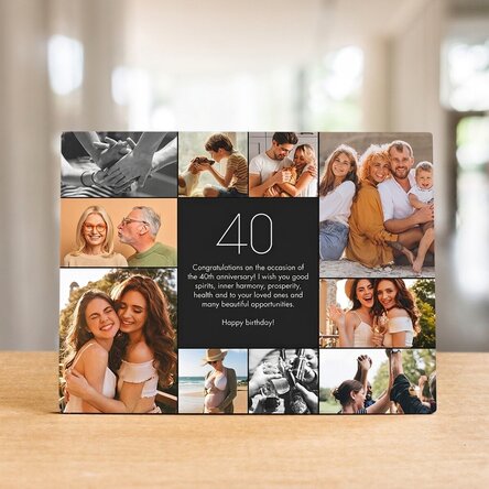 Personalisierter Fotorahmen für den Schreibtisch mit 10 Fotos und Text – Sweet 40