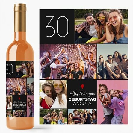 Personalisierter Wein mit Text und 7 Fotos zum Geburtstag – Happy Birthday!