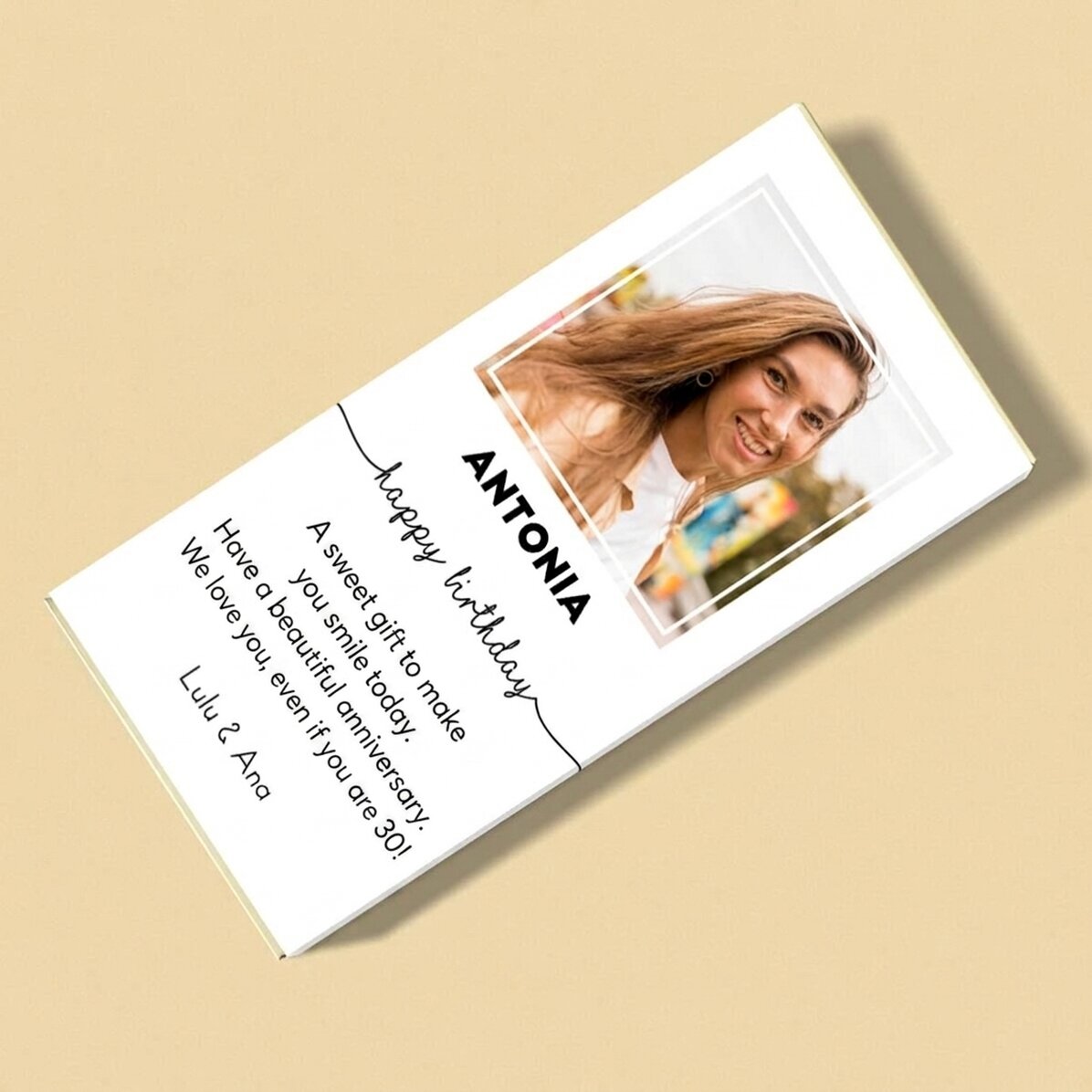 Personalisierte Schokolade mit Foto und Text – Geburtstag
