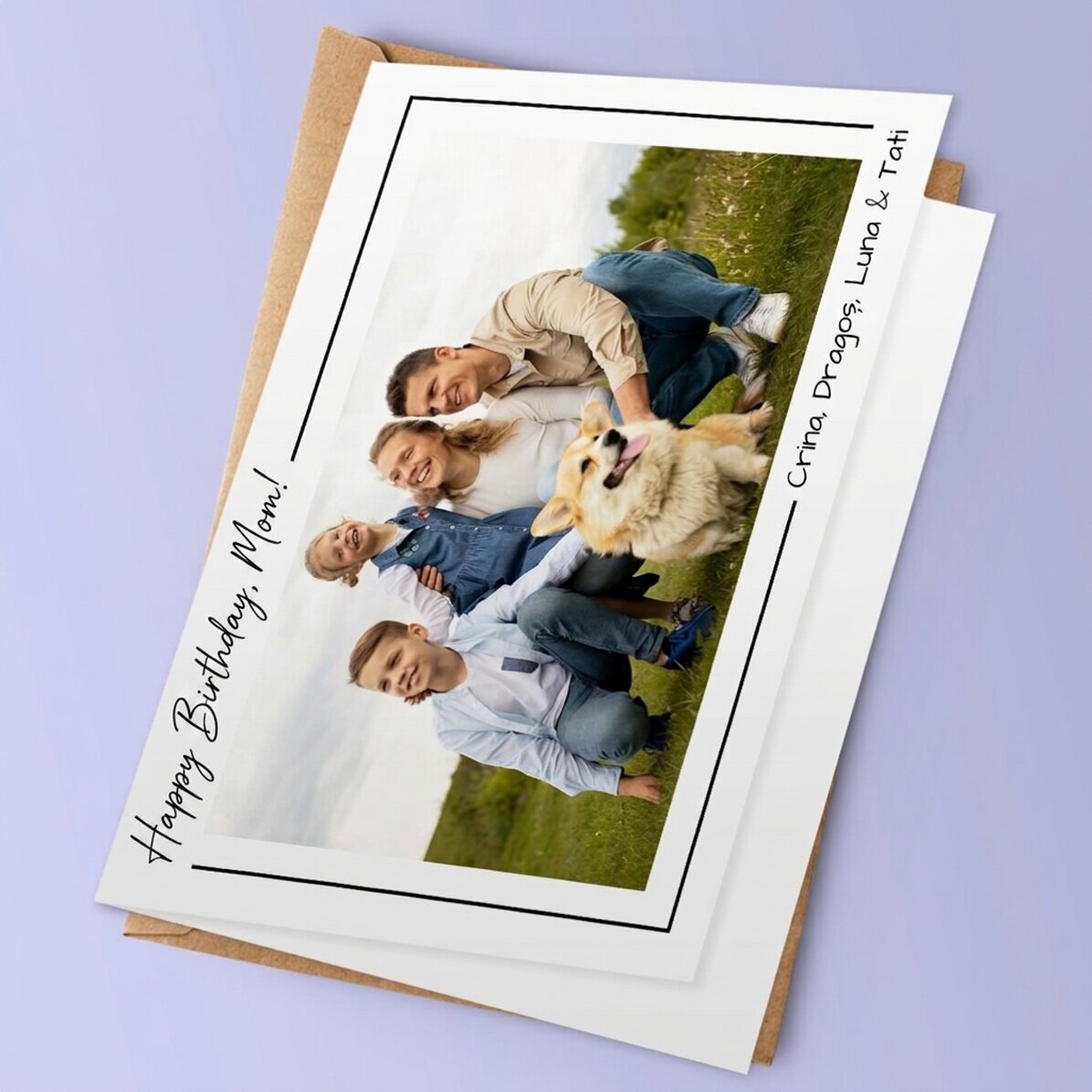 Personalisierte Grußkarte mit einem Querformat-Foto und Text
