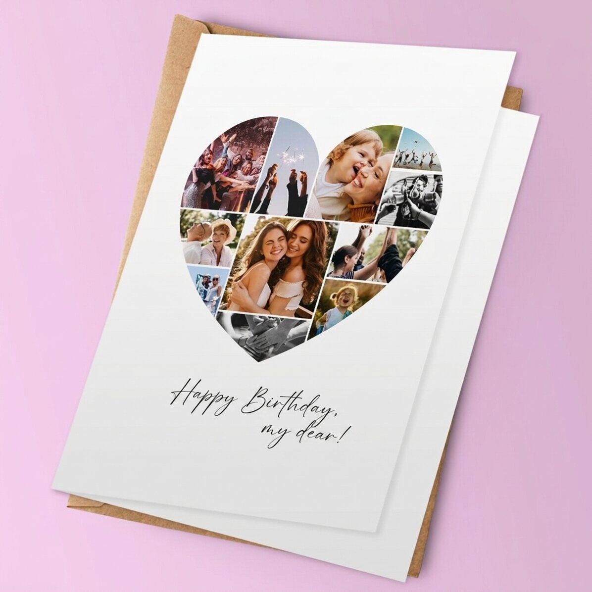 Personalisierte Grußkarte mit 11 Fotos in Herzform