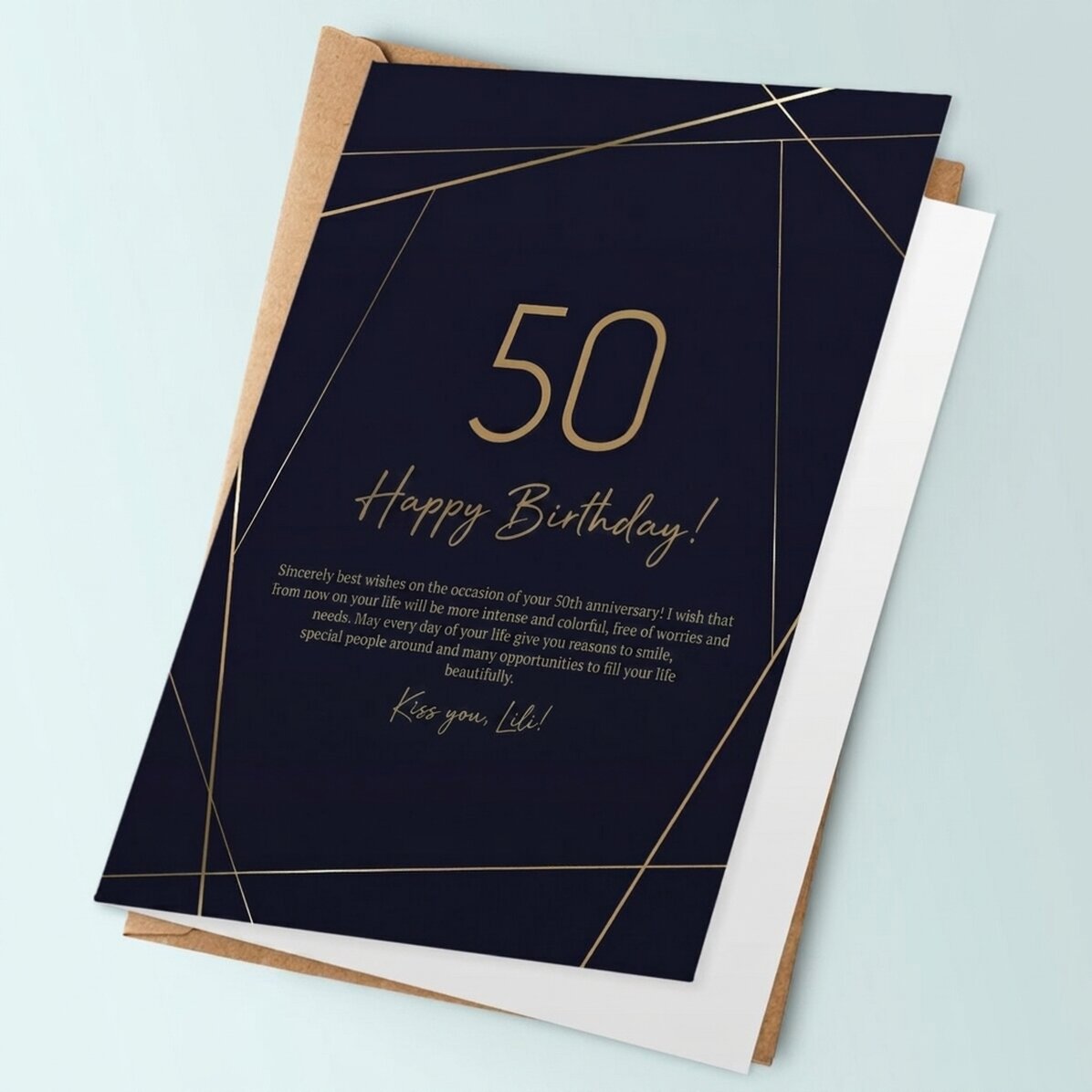 Personalisierte Grußkarte mit Text – Golden 50