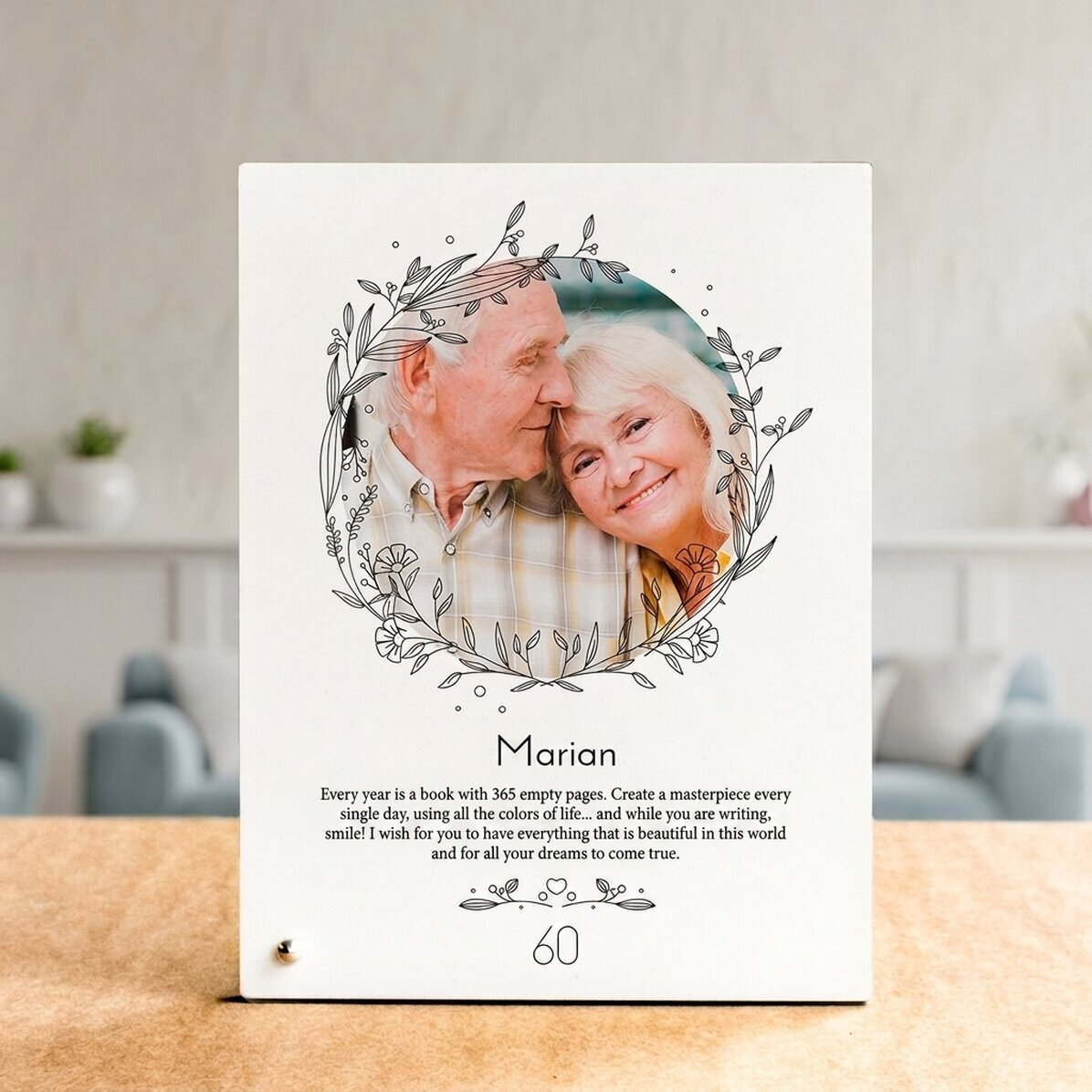 Personalisierter Fotorahmen für den Schreibtisch mit Foto und Text – Floral