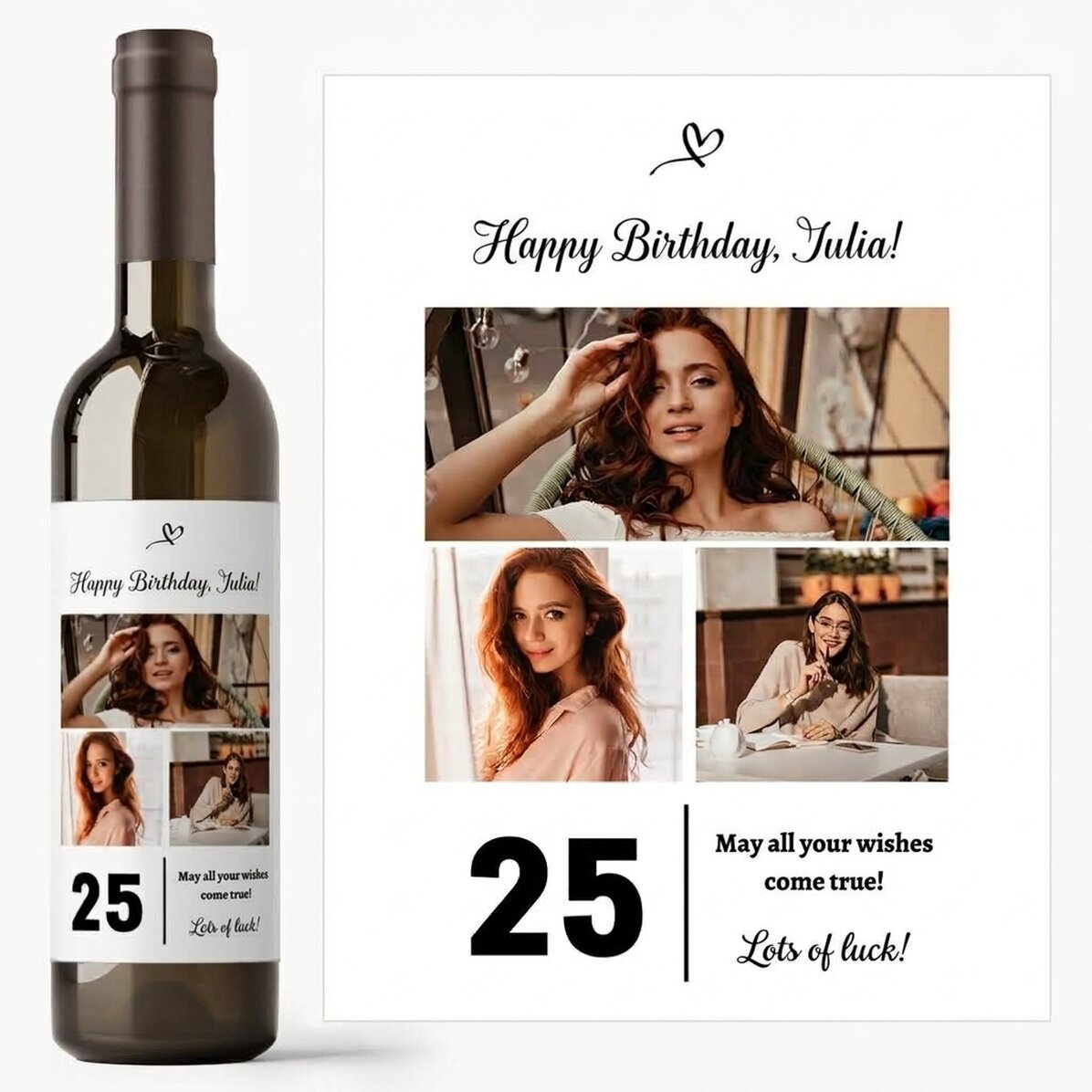 Personalisierter Wein mit Text und 3 Fotos zum Geburtstag – 25