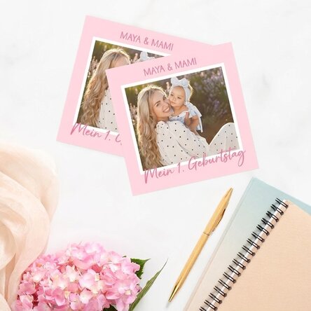 Personalisiertes Foto im Format 10 x 10 cm – Mein erster Geburtstag