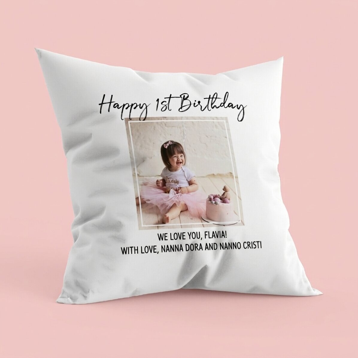 Personalisiertes Kissen mit Foto und Text – Happy Birthday